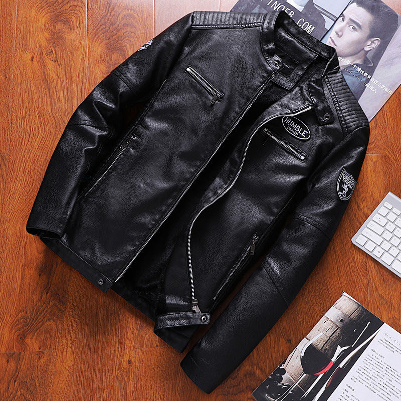velvet anti - cold PU leather jacket