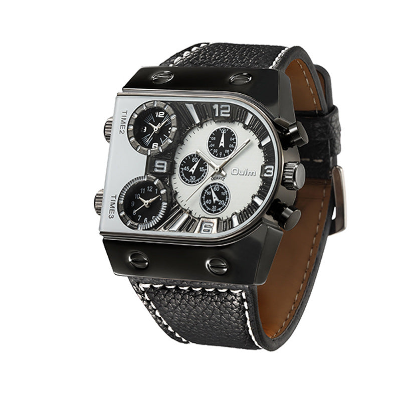 Large dial multi-time zone men's watch quartz watch