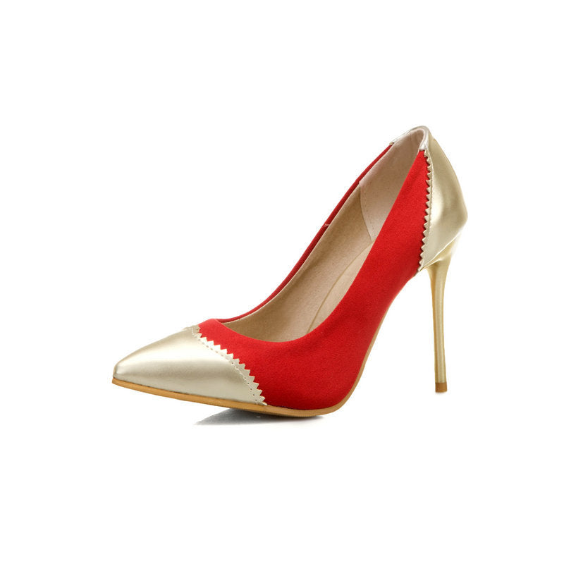 Low stiletto suede patent leather shoes