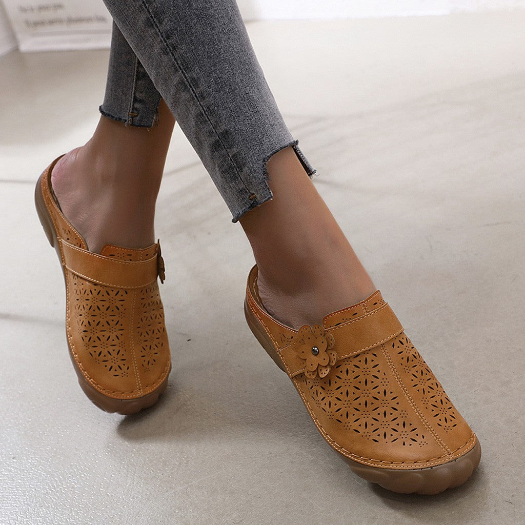 Openwork embroidered platform sandals
