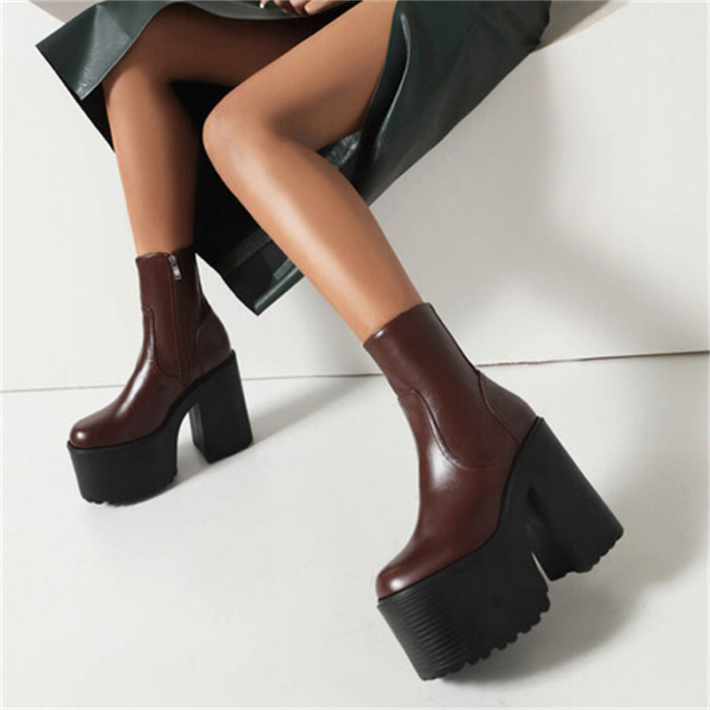 Women's Chunky Heel Round Toe Platform Booties
