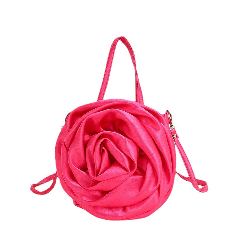 Satin Satin Three-dimensional Rose Flower Shape Portable Crossbody Party Wedding Female Dinner Bag