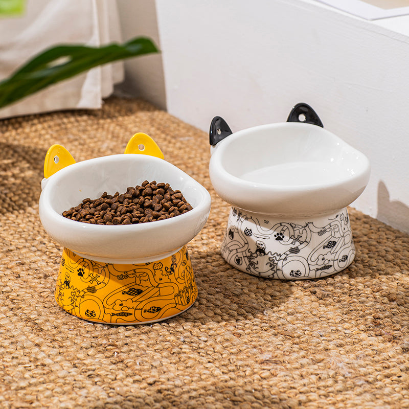 Cat Bowl High Feet Ceramic Anti-Overturn Protection Cervical Spine