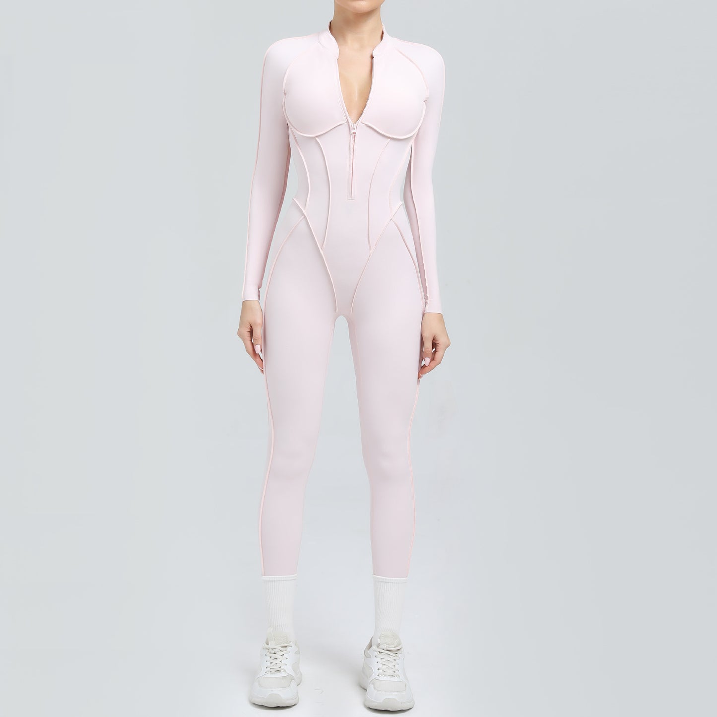 Womens Half Zip Long Sleeve Yoga Jumpsuit
