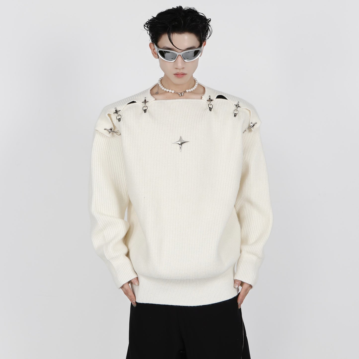 Uregelmæssig Strikket Sweater Til Mænd I Metalfarve