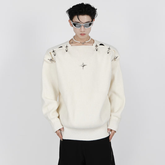 Uregelmæssig Strikket Sweater Til Mænd I Metalfarve