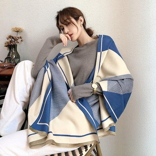 Double-Sided Solid Color Dual-Purpose Thick Warm Scarf
