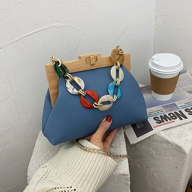 Colorful disc acrylic chain women's shoulder bag