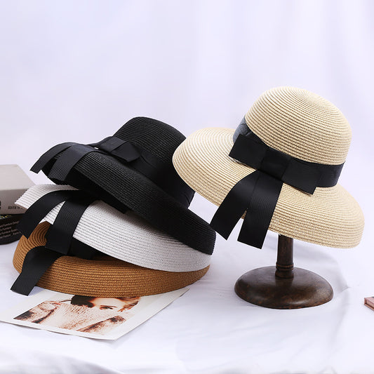 Ladies Sunscreen Sunshade Hepburn Elegant Bow Straw Hat