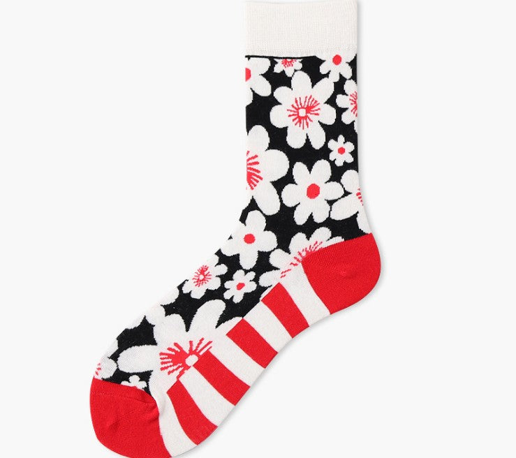 new women socks 1 pair long cotton color geometric autumn socks novelty fashion lady happy socks