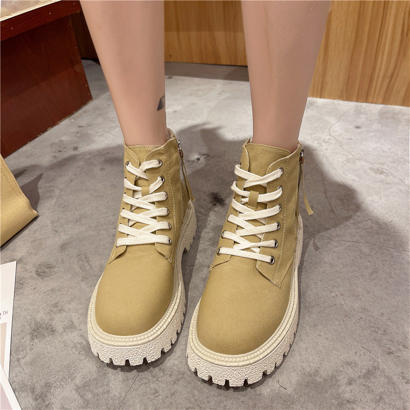 Thick-soled High Top Canvas Breathable Net Red Skinny Short Boots