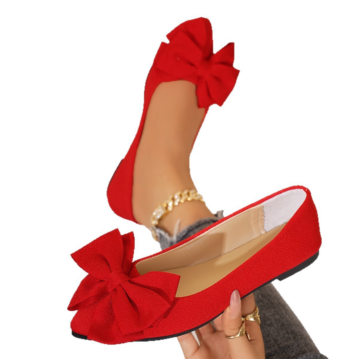Plus-size Bow-tie Pointed-toe Slip-on Shoes