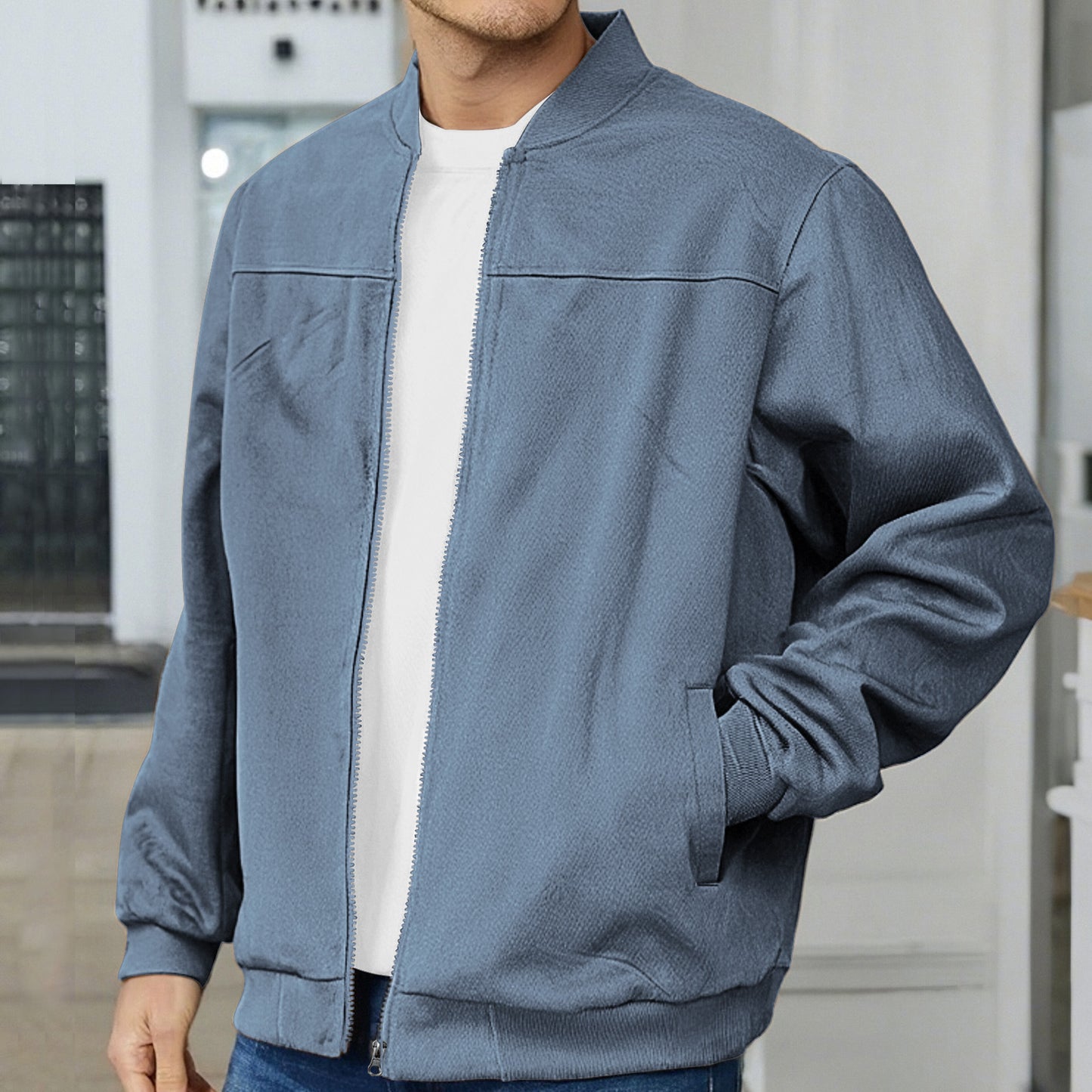 Men's Suede Fabric Jacket Casual Zipper Cardigan Outerwear