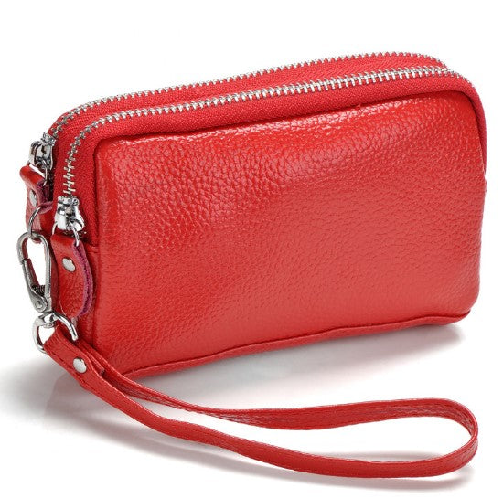 Cowhide double zipper small lady pocket handbag mini mobile bag