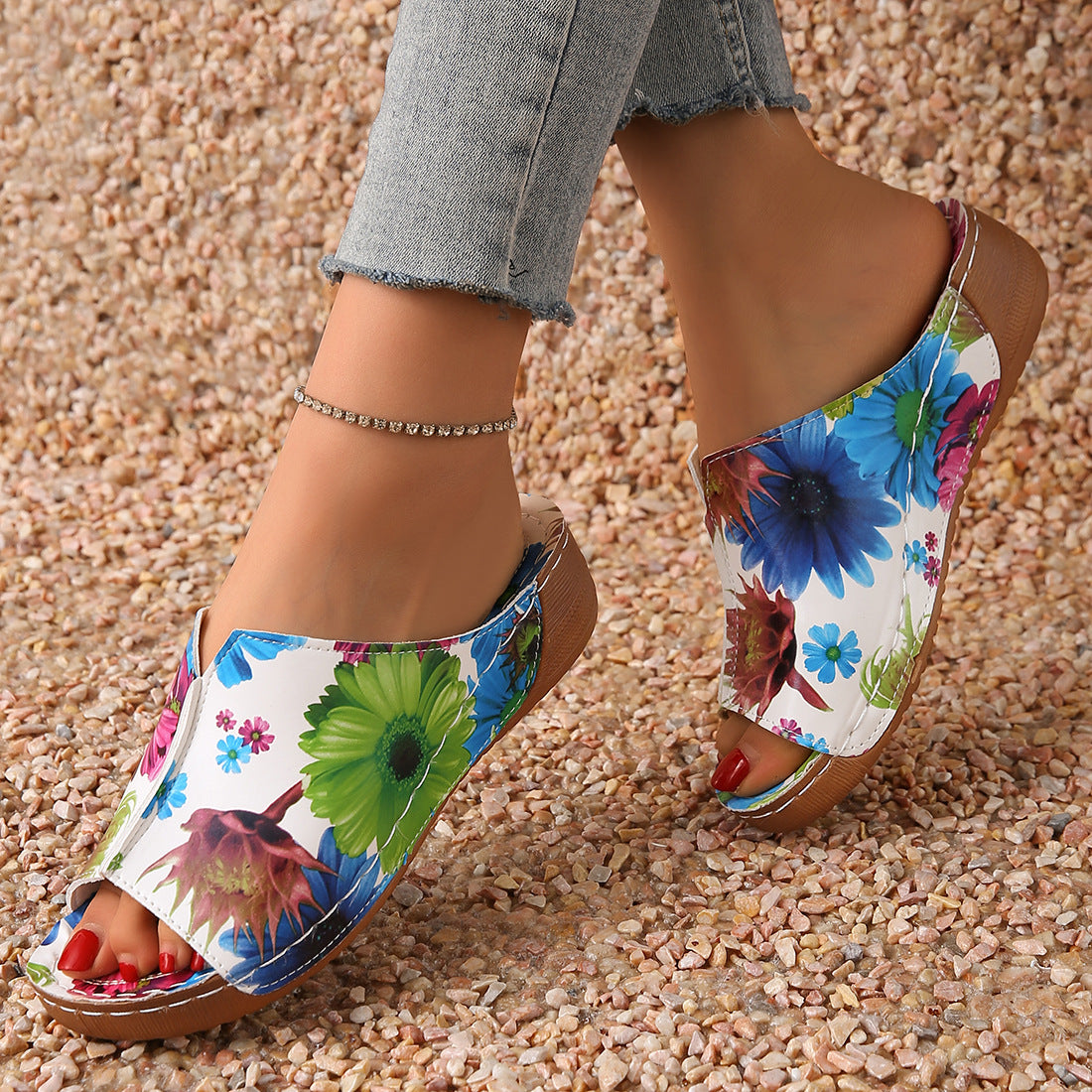 Peep Toe Wedge Mode Enkel Slip-on Mode Sandal Sutsko