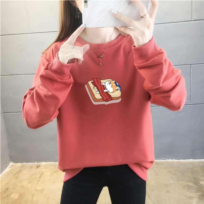 Student Casual Cartoon Top Trendy Round Neck