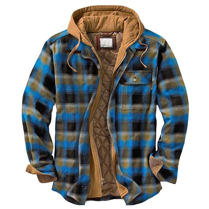 European And American Jacket Casual Hooded Fake Two-piece Plaid