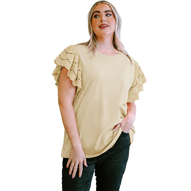 Female Lace Hollow Out Versatile Casual Short Sleeved Shirt