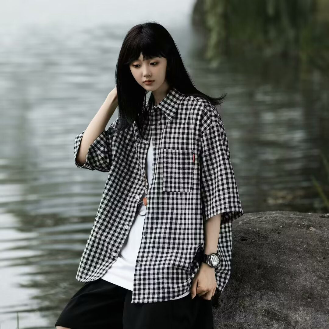 Retro Relaxed-fit Casual Three-quarter-sleeve Shirt