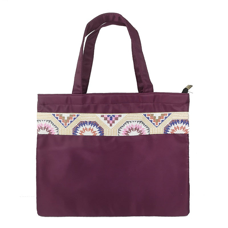 Ethnic Embroidery A4 Document Bag Zipper Data Bag