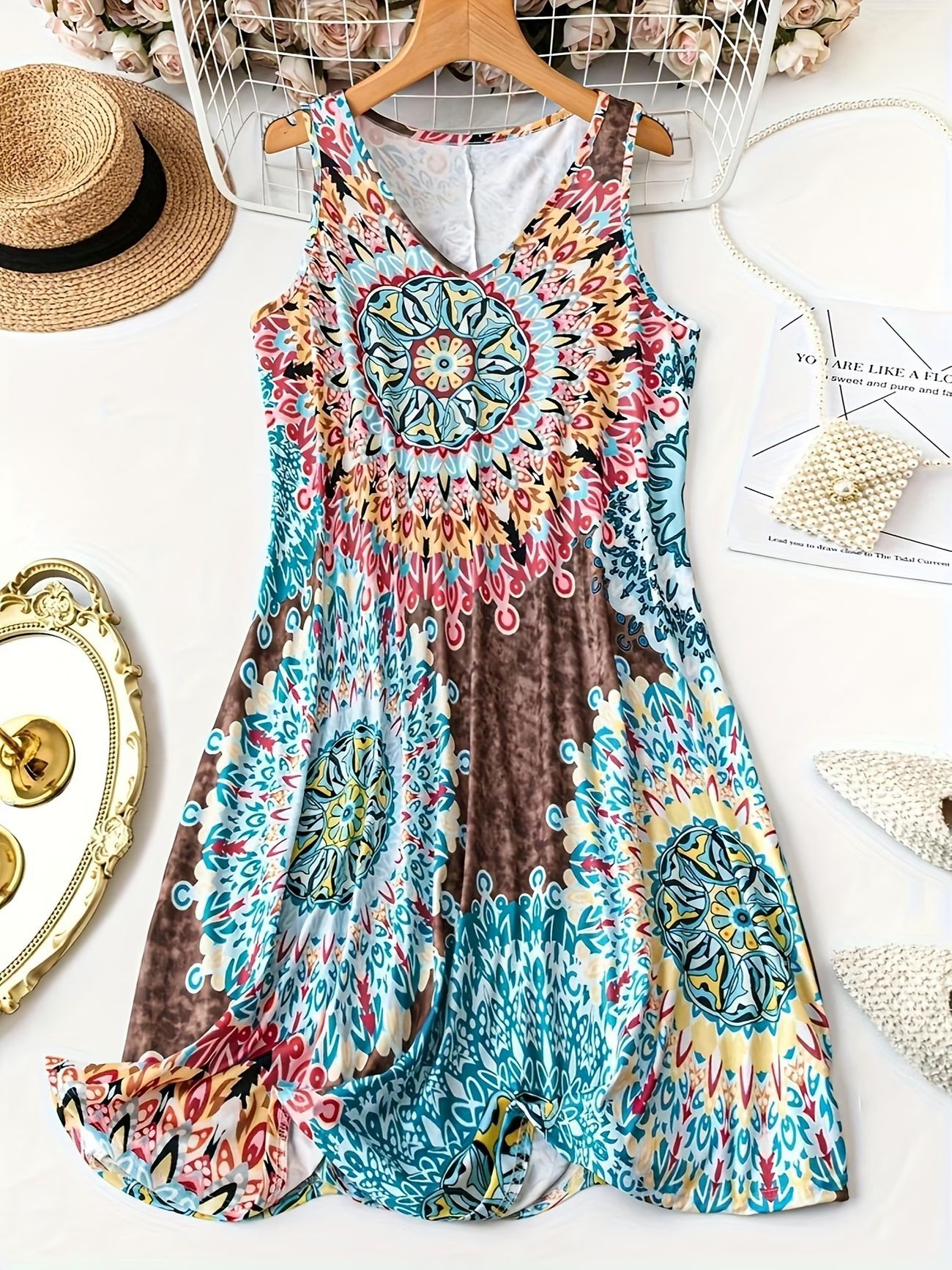 Women's Fashion Printed V-neck Sleeveless Dress