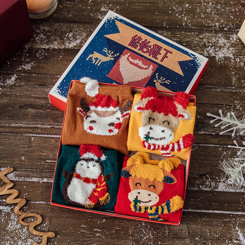 Christmas socks female middle tube pure cotton autumn and winter long tube