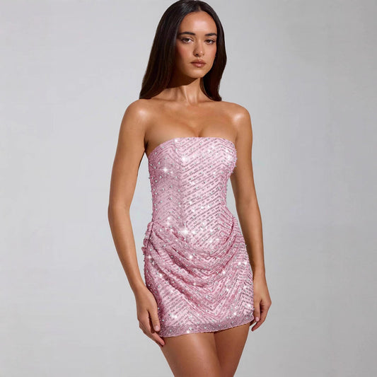 Fashionable Sexy Tube Top Form-fitting Bodycon Mini Skirt