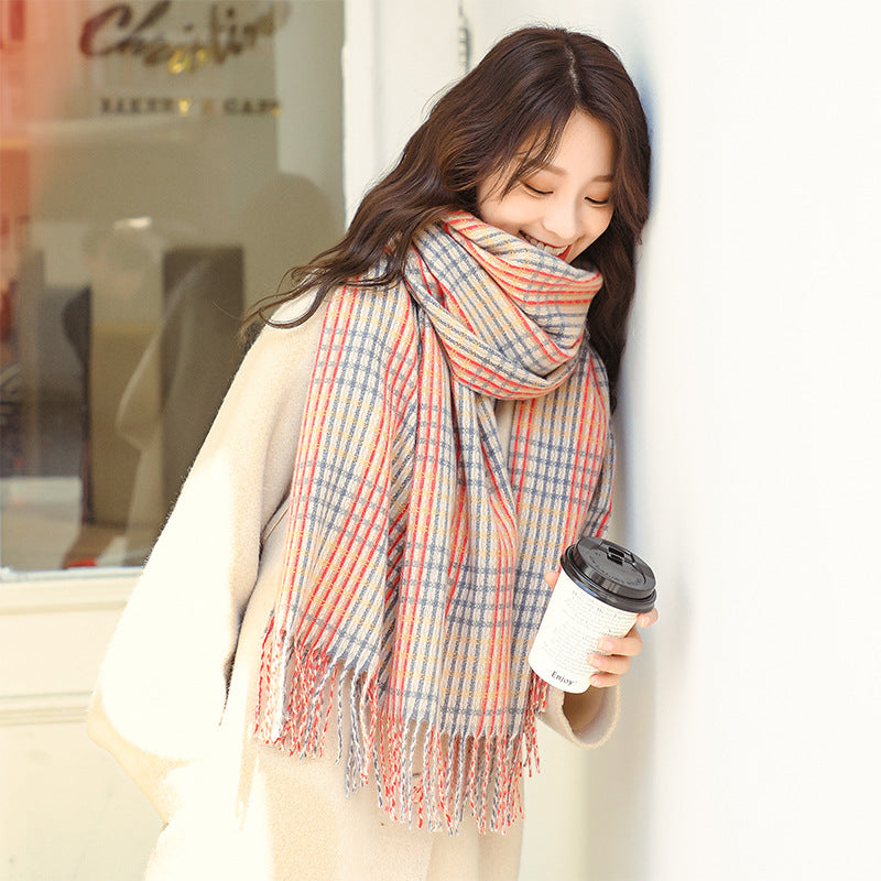 Herringbone Pattern Cashmere Thick Warmth Tassel Shawl