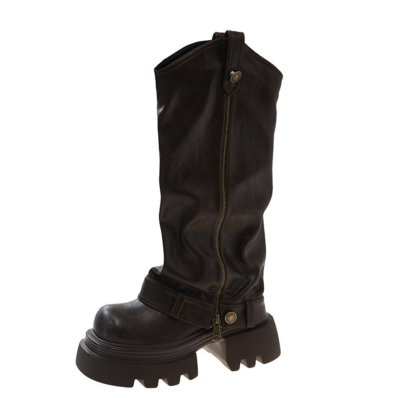 Thick Bottom Below The Knee Long Boots Female High Pants