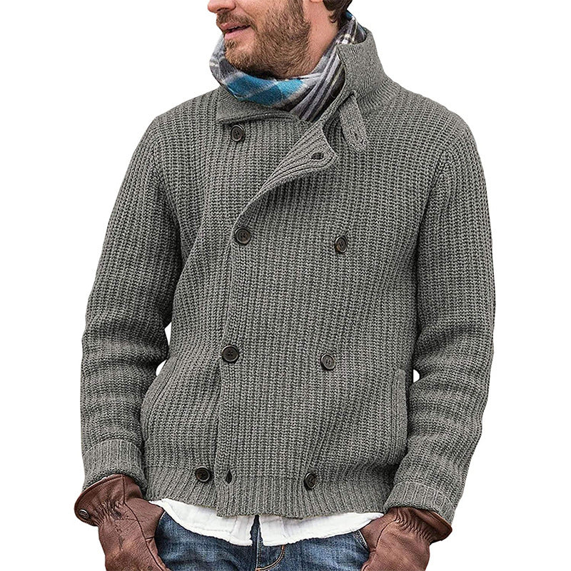 Stor Størrelse Sweater Til Mænd Ensfarvet Knapstrikket Jakke