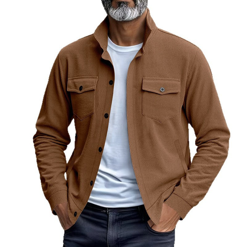 Simple Versatile Multi-pocket Long Sleeve Stand-up Collar Jacket Men's Clothing