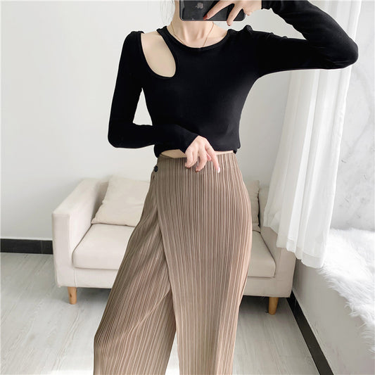 Straight Oblique Loose Slimming Casual Pleated Pants