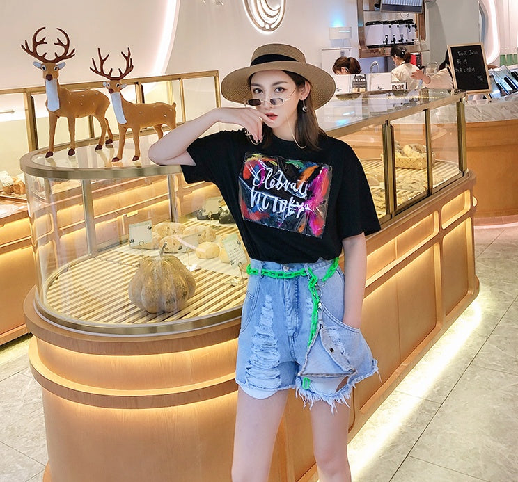 European goods summer new wash water worn denim shorts female chain triangle bag casual pants wild hot pants