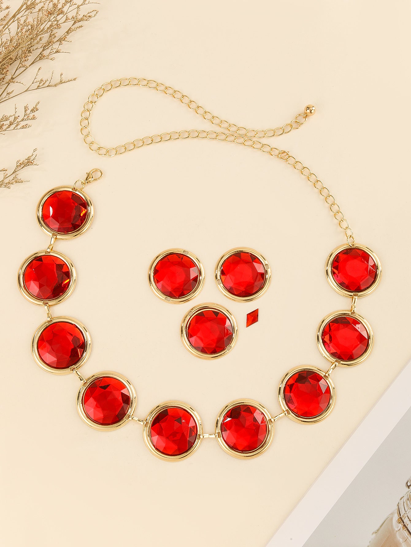 Women's Mirror Casual Decorative Corset Resin Crystal Ruby