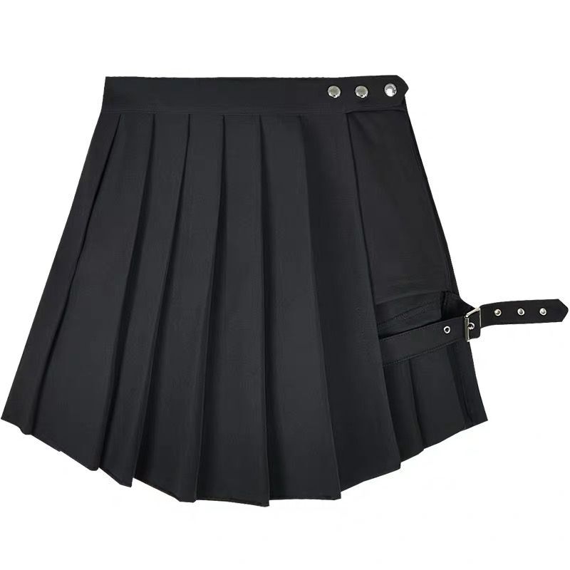 Punk Style Dark Pleated Shorts Skirt Women's Large Size Irregular
