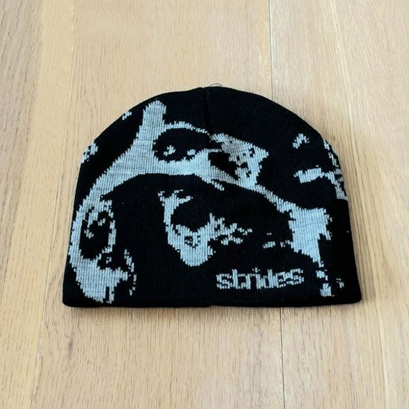 Hip Hop Woolen Cap Korean Abstract Jacquard Knitted Hat Outdoor Keep Warm