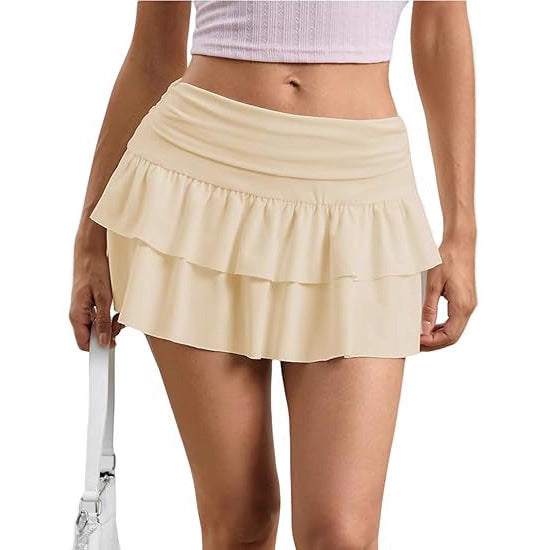 Womens Y2K Pleated Mini Skirt Low-Waist Layered And Flowing