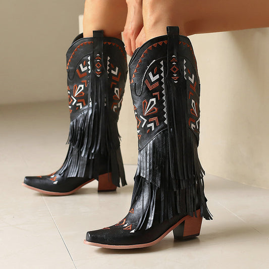 High Heel Tassel Decoration Below The Knee Western Cowboy Boot