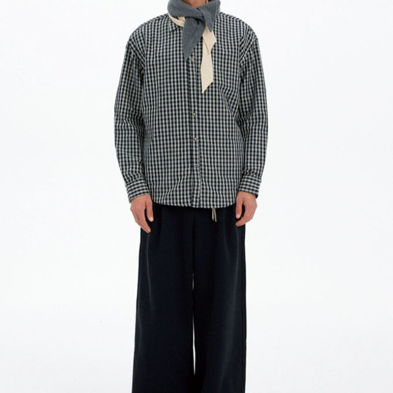 Retro Minimalist Color Block Plaid Long Sleeve Shirt