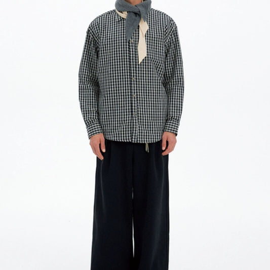 Retro Minimalist Color Block Plaid Long Sleeve Shirt