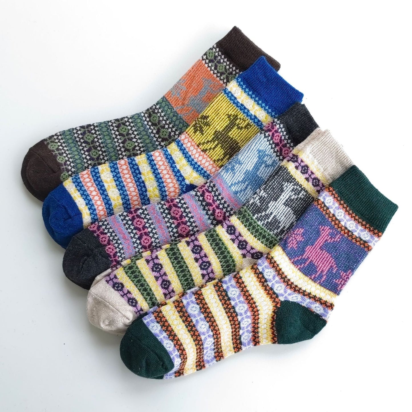 Winter Rhombus Wool Socks Thick Line Medium Tube