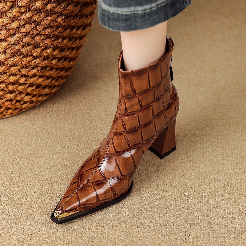 New Autumnwinter Pointed-toe Ankle Boots Featuring  Slender Stiletto Heel And A Back Zipper