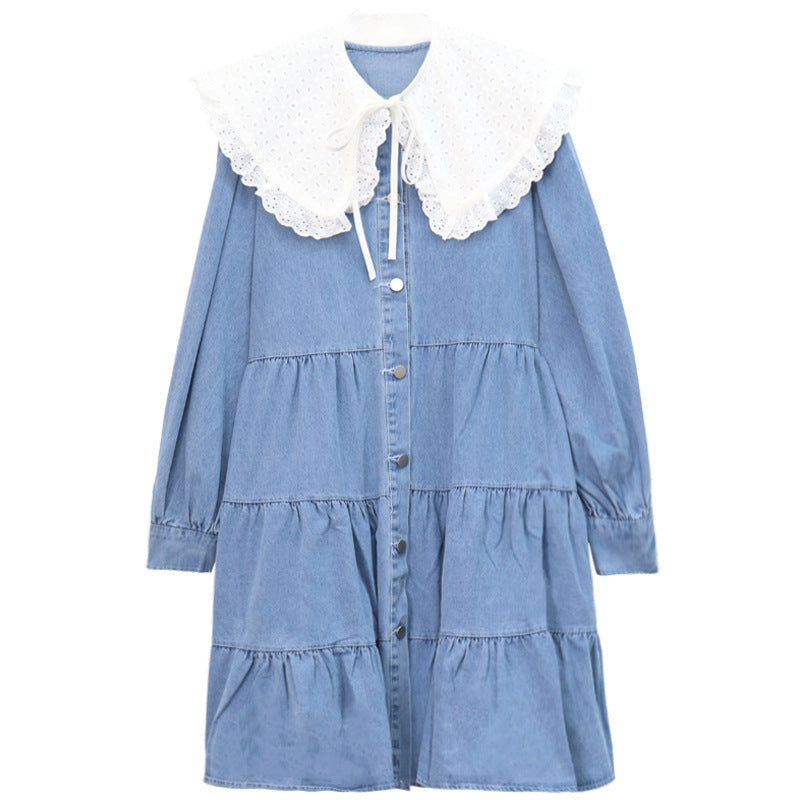 Elegant Designer-Look Mid-Length Denim Dress For Women