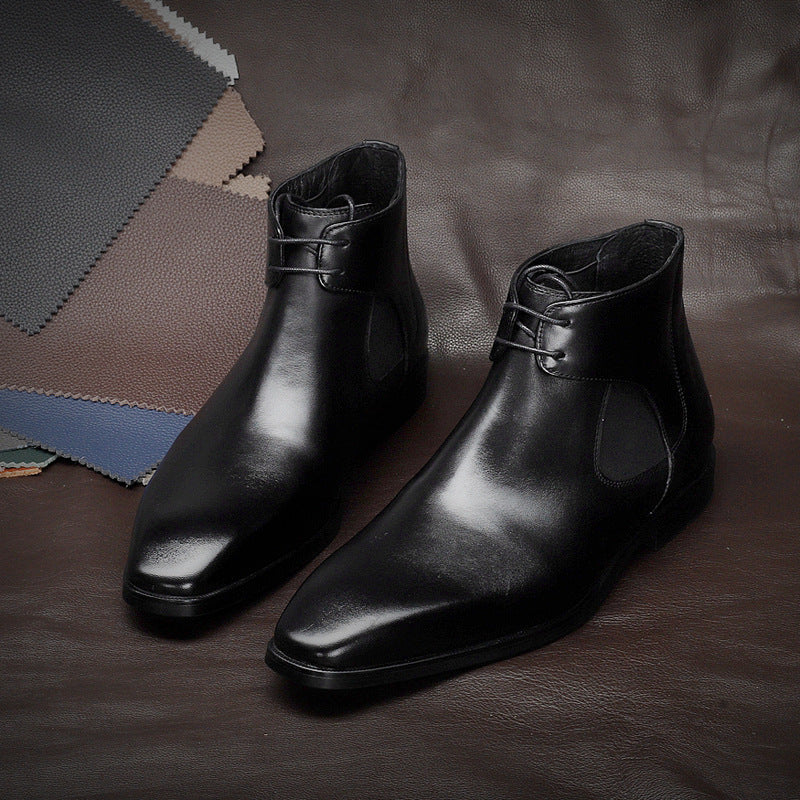 Men's High-top Shoes Carved Cowhide Pointed Toe