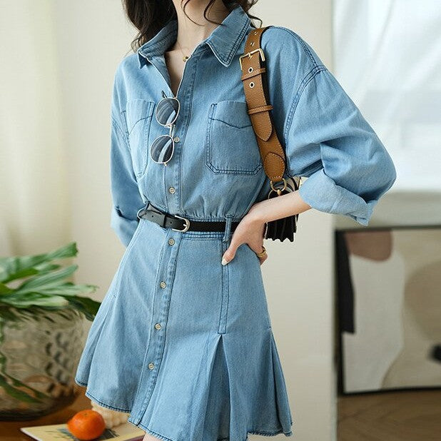 Womens Chic Denim Shirt Dress