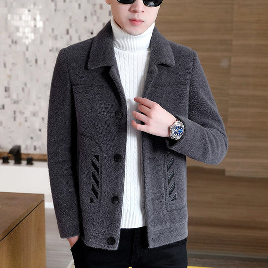 Thickened Men's Woolen Overcoat Trend Mink Woolen Jacket Short Jacket