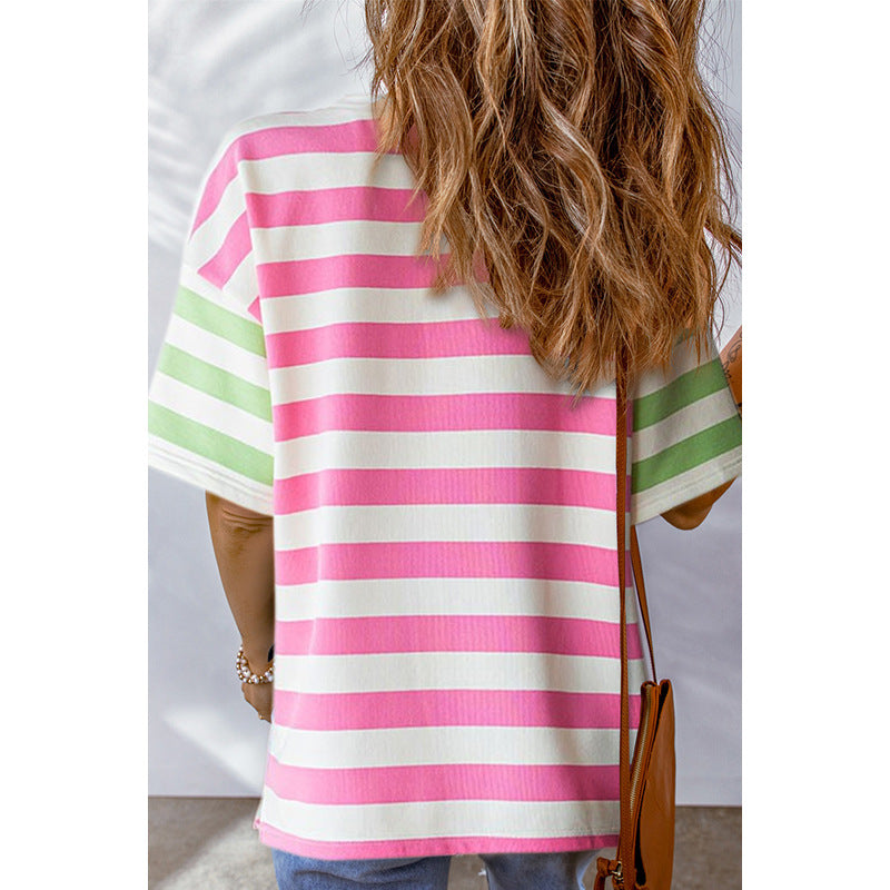 Round Neck T-shirt Women's European And American Loose Casual Dopamine Short Sleeve Top