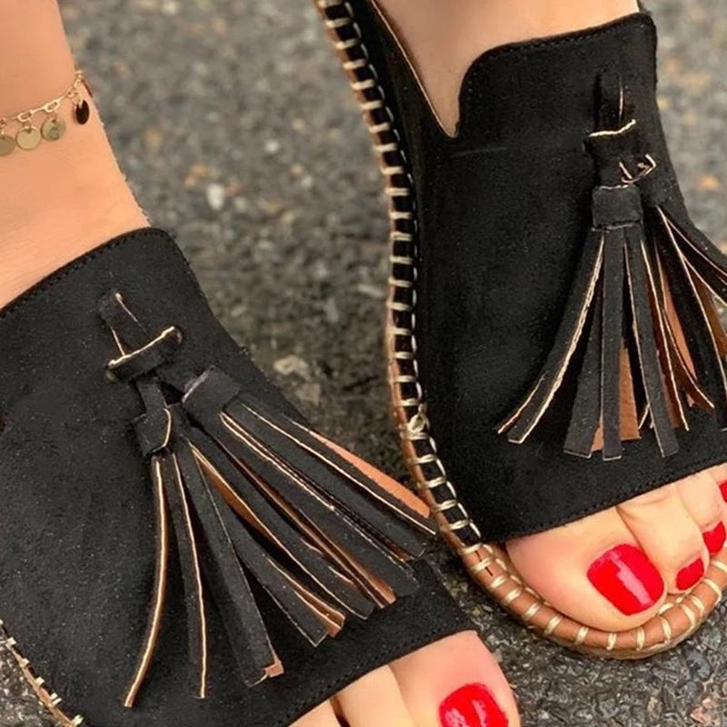 Women's outer fringed hemp rope sandals