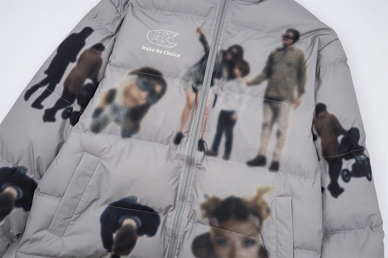 Winter Street Hip-hop American Full Pattern Print Cotton-padded Jacket Coat