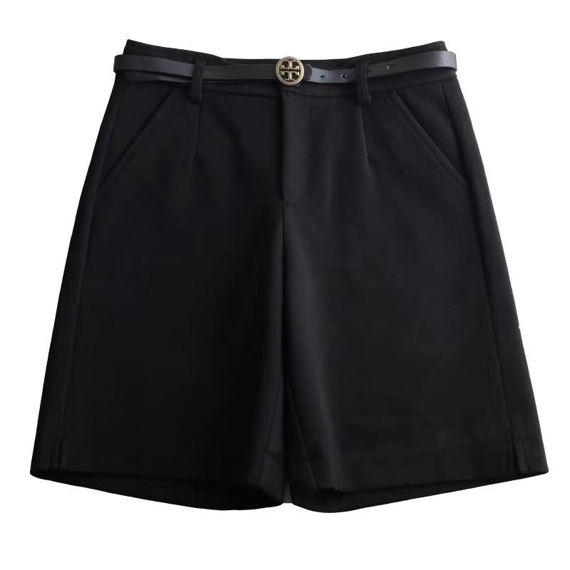 line High-waisted Wide-leg Padded Outerwear Bottoming Capri Pants Woolen Shorts